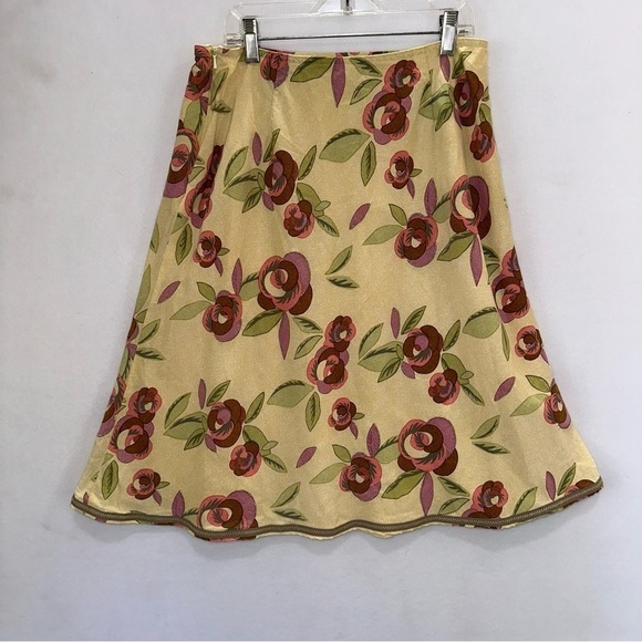 2 for $26 J. Jill Yellow Floral A-line Tencel Spring Summer Lightweight Skirt 10 - Picture 4 of 6